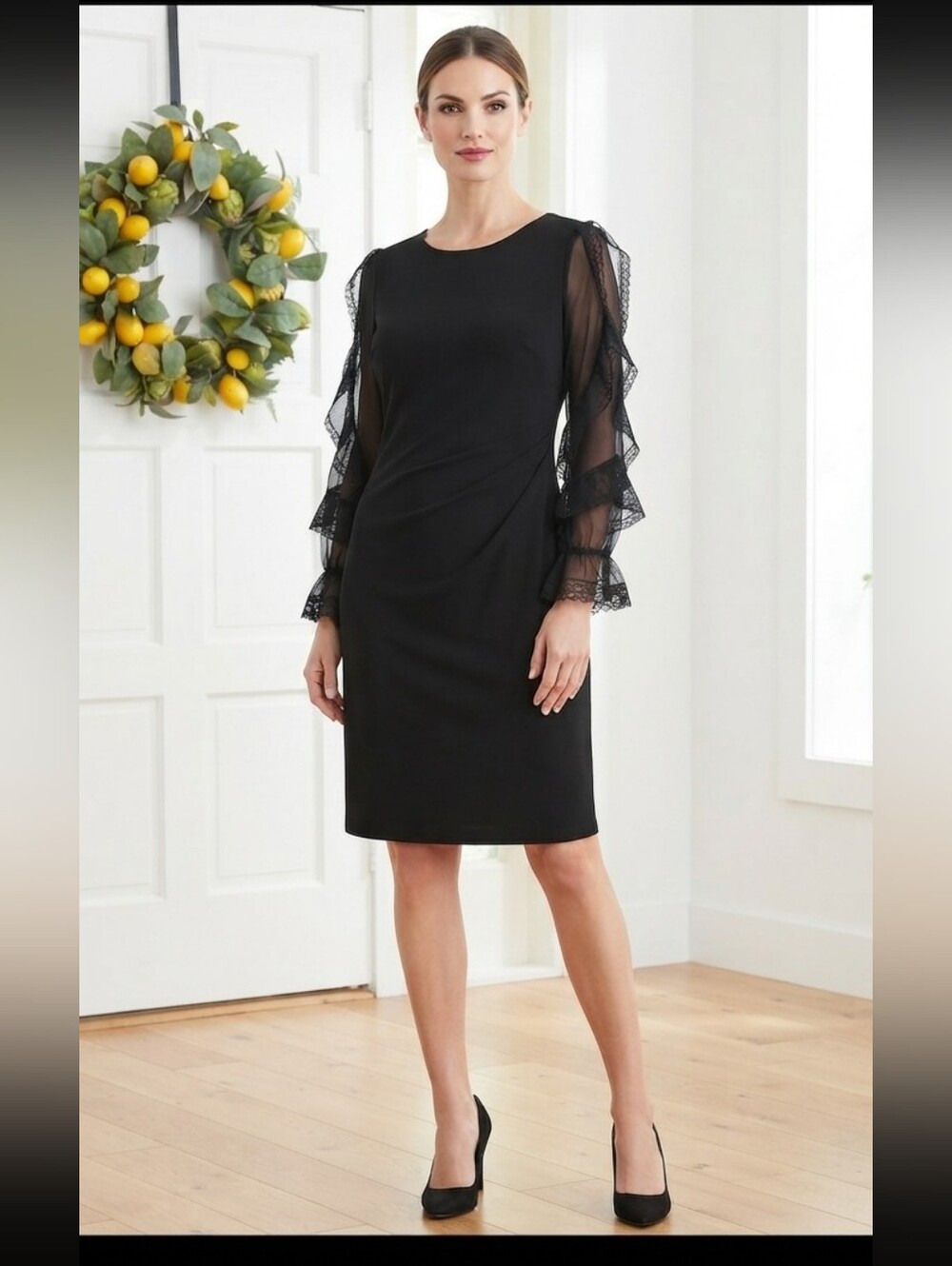 Chico's Black Shift Dress with Sheer Ruffle Sleeves Size 2.5 (14)